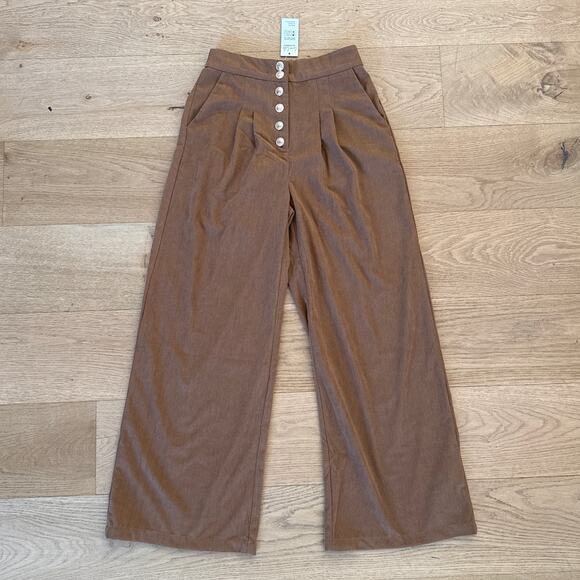 Cupshe Wide Leg Pants Downtown Moves Size 24 Brown Gold - Picture 1 of 5